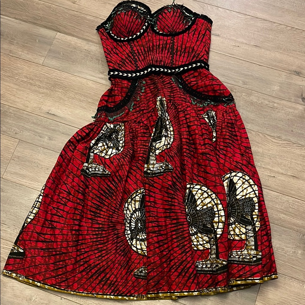 Strapless Red Patterned Dress